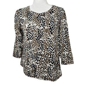 Chico's Weekends Safari Giraffe Animal Print Top Size 2 Large Brown